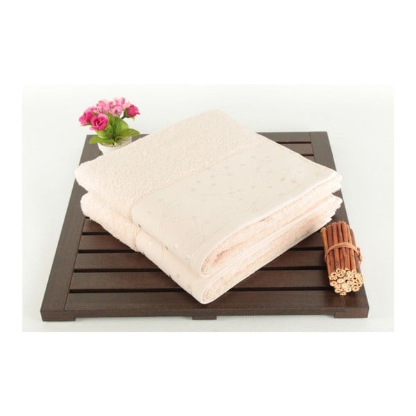 Set di 2 asciugamani Tomur in 100% cotone Crema, 50 x 90 cm - Foutastic