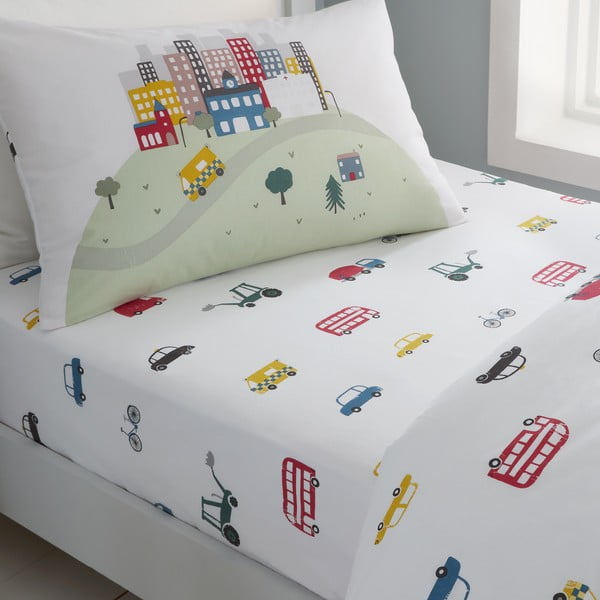 Lenzuolo con angoli per bambini bianco in cotone per letto singolo 90x190 cm Transport – Bianca-image-1