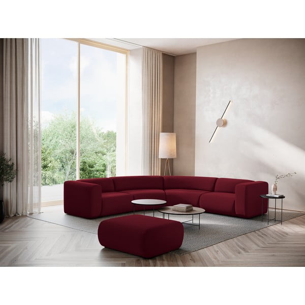 Poggiapiedi burgundy con rivestimento in velluto Ekahi – Makamii-image-1