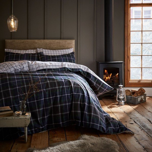 Modré povlečení na dvoulůžko Catherine Lansfield Tartan Check, 220 x 230 cm