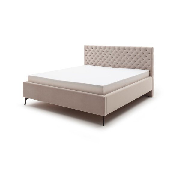 Letto matrimoniale imbottito bianco/color crema con contenitore con rete inclusa 180x200 cm La Maison – Meise Möbel