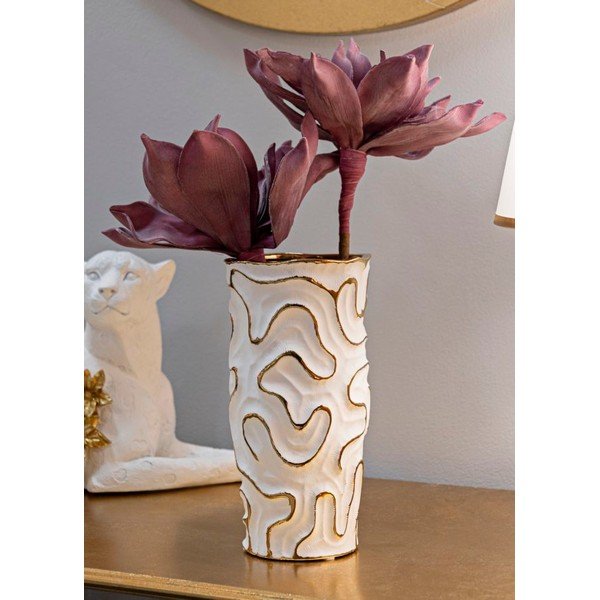 Vaso bianco/dorato in ceramica (altezza totale 25 cm) Adore – Mauro Ferretti-image-1