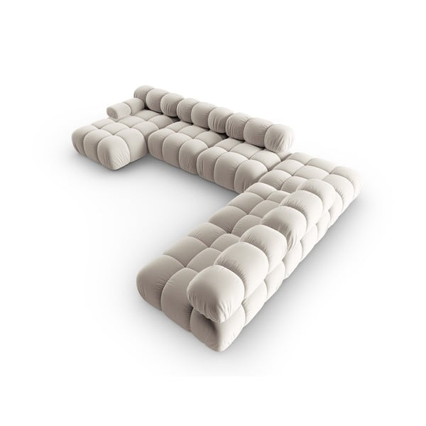 Divano angolare componibile beige (con penisola a destra/a U) con rivestimento in velluto Bellis – Micadoni -image-4