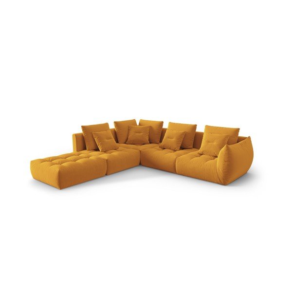 Divano angolare giallo (con penisola a sinistra/a L) con rivestimento in velluto Bloom – Micadoni -image-2