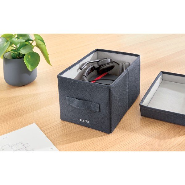 Set di 2 scatole in tessuto grigio scuro con coperchio 19x28,5x16 cm - Leitz-image-1