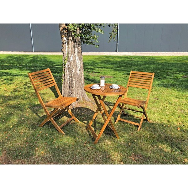 Set da pranzo da giardino di colore naturale in acacia massiccia per 2 persone Ibarra – Garden Pleasure-image-4