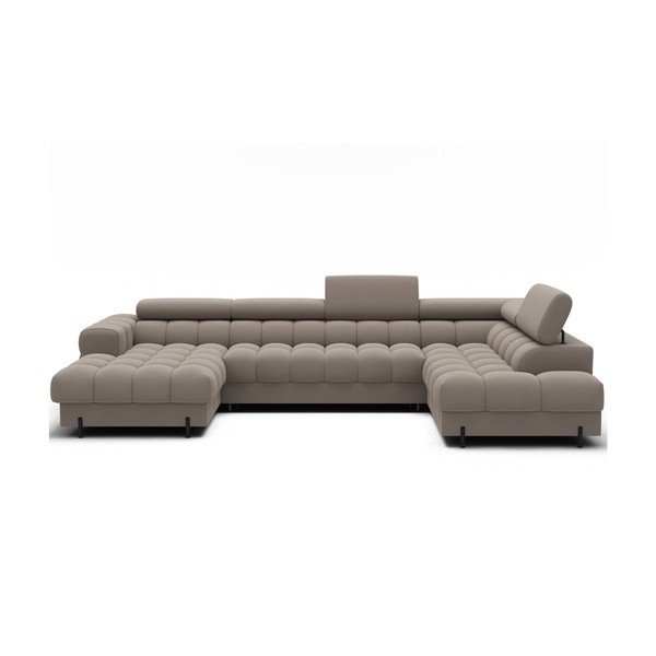 Divano angolare marrone chiaro allungabile (con penisola a destra/a U) con rivestimento in velluto Feraria – ELTAP