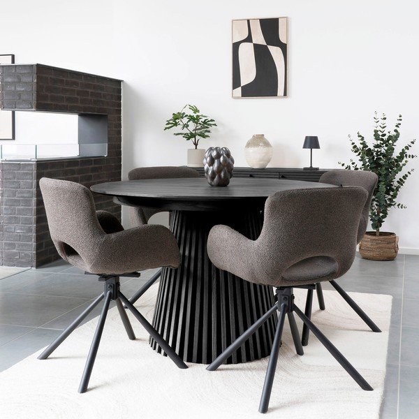 Tavolo da pranzo rotondo con piano effetto rovere allungabile con estensione ø 120 cm Osaka – House Nordic-image-4
