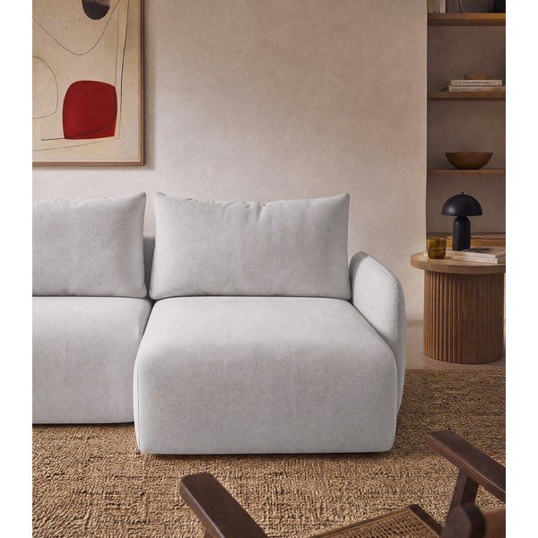 Divano angolare grigio chiaro allungabile/con contenitore (con penisola a destra/con chaise lounge) con rivestimento in velluto Kalena – Makamii-image-4