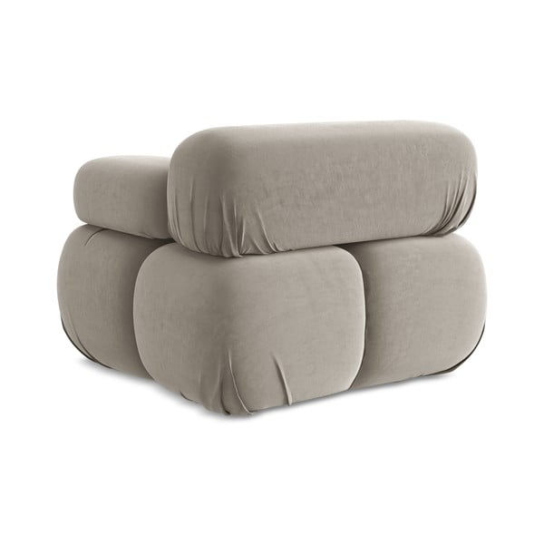 Parte divano componibile beige (con penisola a destra) con rivestimento in velluto Lokua – Makamii-image-4