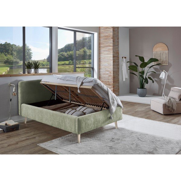 Letto matrimoniale imbottito verde chiaro con rete inclusa 120x200 cm Mattis – Meise Möbel-image-2