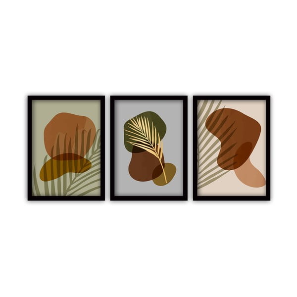 Set di 3 dipinti in cornice nera Foglie di palma, 35 x 45 cm - Vavien Artwork