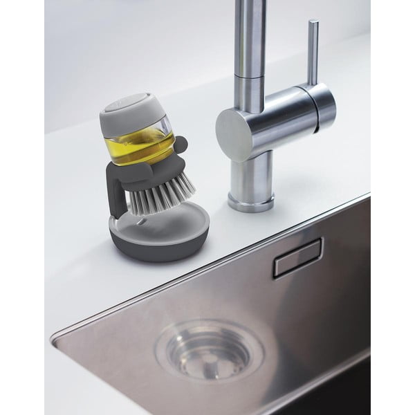 Spazzola grigia con dispenser e supporto Palm Scrub - Joseph Joseph-image-1