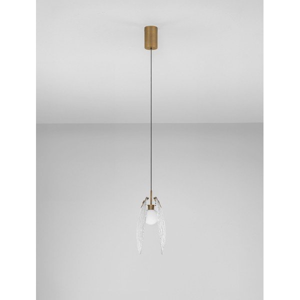 Lampadario LED color ottone in acciaio con paralume in vetro Shelina – Nova Luce-image-4