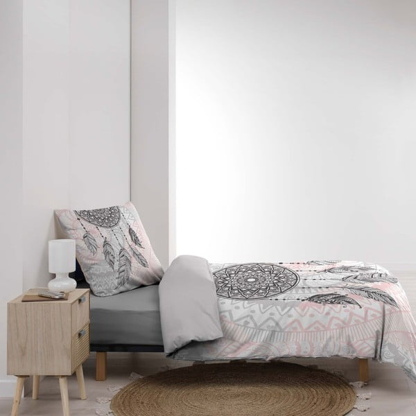 Biancheria da letto in cotone bianco e rosa per letto singolo 140x200 cm Namaste - douceur d'intérieur-image-4