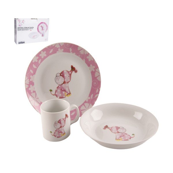 Sada 3 dětského jídelního nádobí z porcelánu s motivem slona Orion