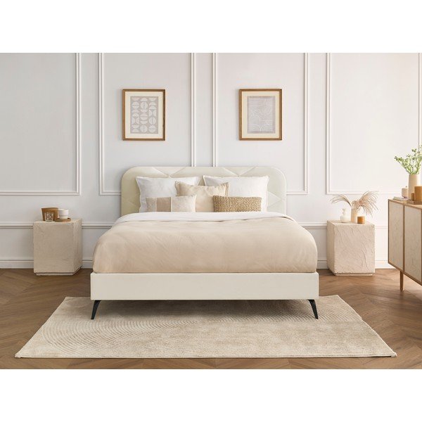 Letto matrimoniale beige imbottito con rete inclusa 180x200 cm Prune – Bobochic Paris-image-4