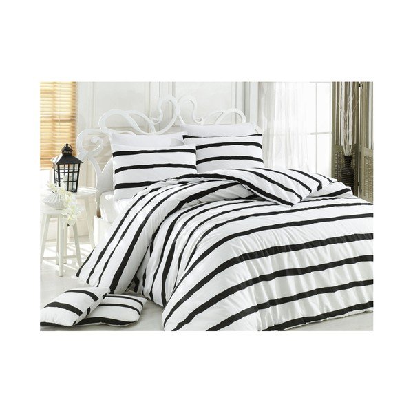 Biancheria da letto matrimoniale in cotone bianco e nero con lenzuolo Poppy, 200 x 200 cm - Mijolnir
