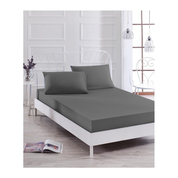 Set di lenzuola e federa elastica grigia per letto singolo Basso Gris, 100 x 200 cm - Mijolnir