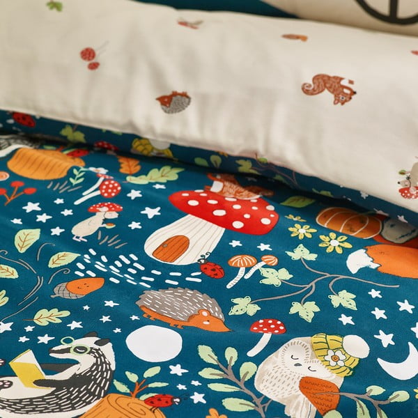 Set copripiumino e federa da bambini verde e beige per letto singolo 135x200 cm Fox and Woodland Friends – Catherine Lansfield-image-4
