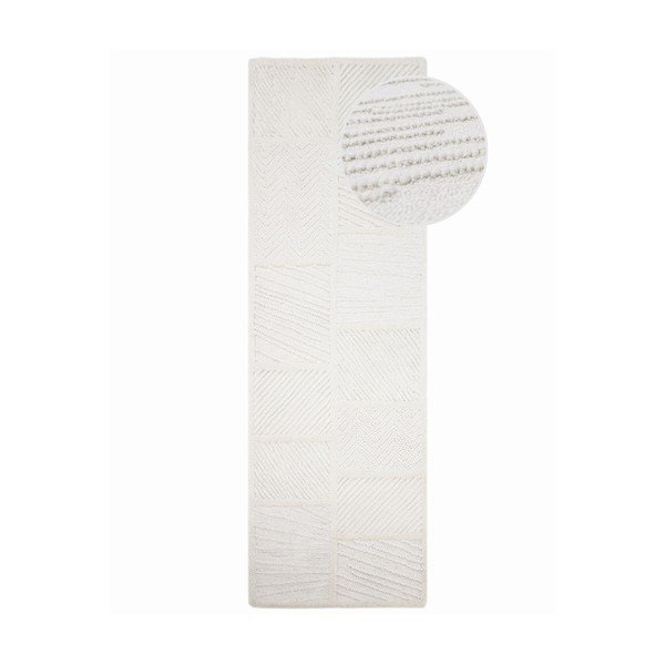 Passatoia bianca in misto lana tessuta a mano 80x230 cm Sculptured Blocks – Flair Rugs
