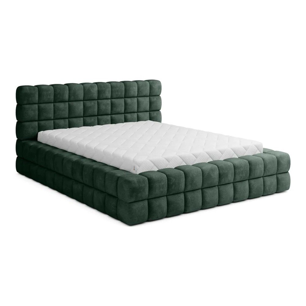 Letto matrimoniale imbottito verde scuro con contenitore e rete inclusi 180x200 cm Dizzle – ELTAP | Letti matrimoniali