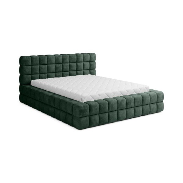 Letto matrimoniale imbottito verde scuro con contenitore e rete inclusi 180x200 cm Dizzle – ELTAP