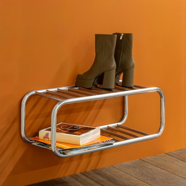 Scarpiera argentata in metallo da parete 72x28x35 cm Retro – Spinder Design-image-4