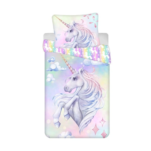 Biancheria da letto per bambini in cotone per letto singolo 140x200 cm Unicorn "Pastel Rainbow" - Jerry Fabrics