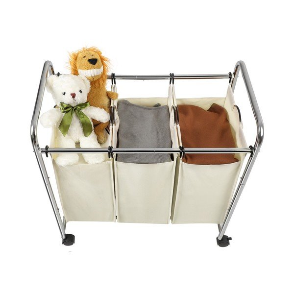 Cesto bianco con ruote e 3 segmenti per il bucato - Songmics-image-4