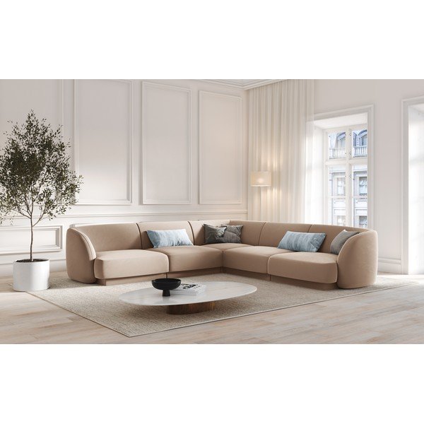 Divano angolare in velluto beige Miley - Micadoni Home-image-1