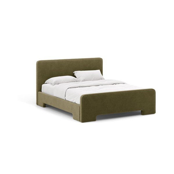 Letto matrimoniale imbottito verde chiaro con rete inclusa 160x200 cm Eda – Micadoni 