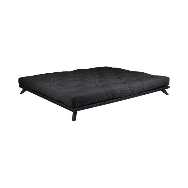Dvoulůžková postel z borovicového dřeva s matrací Karup Design Senza Double Latex Black/Black, 160 x 200 cm
