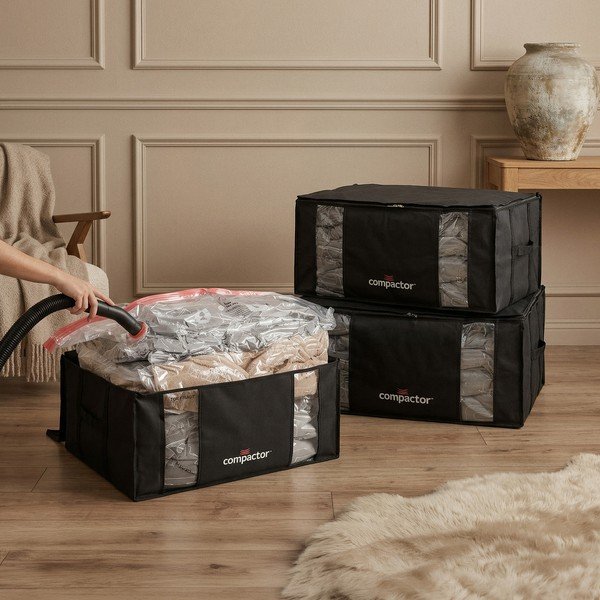 Scatole in set sottovuoto nere in plastica 3 pz 65x45x27 cm Black Edition – Compactor-image-1
