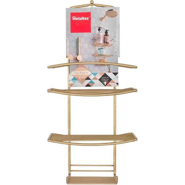 Mensola da bagno in acciaio sospesa in oro Onda - Metaltex-image-2