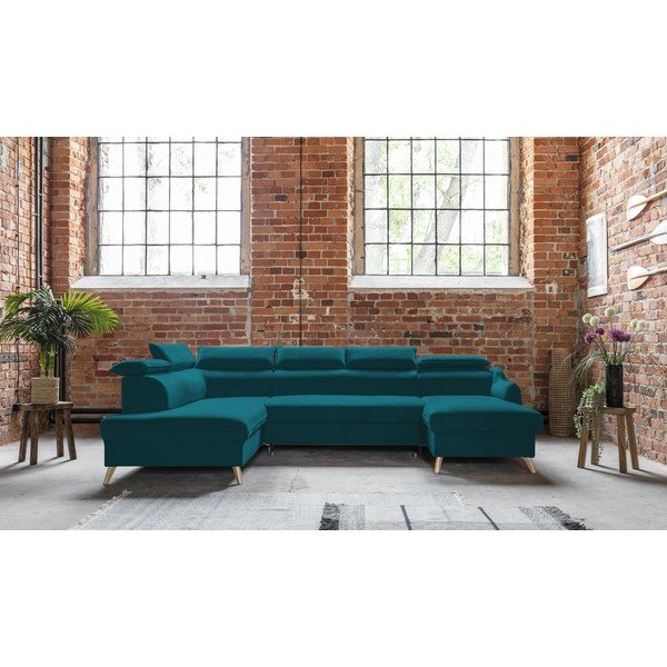 Divano letto angolare a U in velluto turchese (angolo sinistro) Sweet Harmony - Miuform-image-1