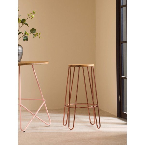 Sedia da bar di colore naturale/oro rosa in olmo massiccio (altezza della seduta 75 cm) District – Premier Housewares-image-1