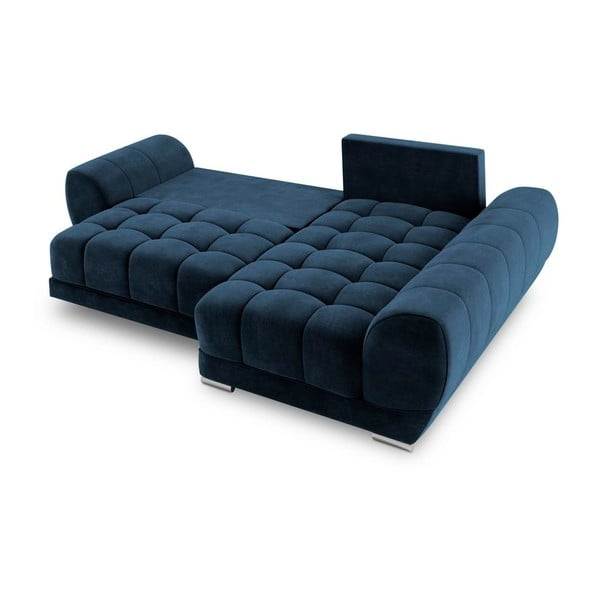 Divano letto angolare blu royal con rivestimento in velluto, angolo destro Nuage - Windsor & Co Sofas-image-4