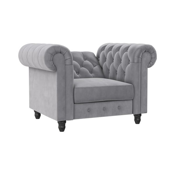 Poltrona chesterfield grigio chiaro in velluto Felix - Støraa-image-4