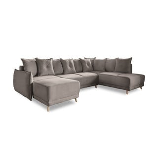 Divano letto angolare in velluto a coste marrone chiaro (angolo destro a forma di U) Lazy Lukka - Miuform