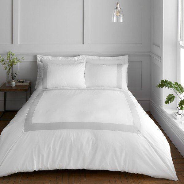 Biancheria da letto in cotone bianco e grigio per letto matrimoniale 200x200 cm - Bianca-image-1