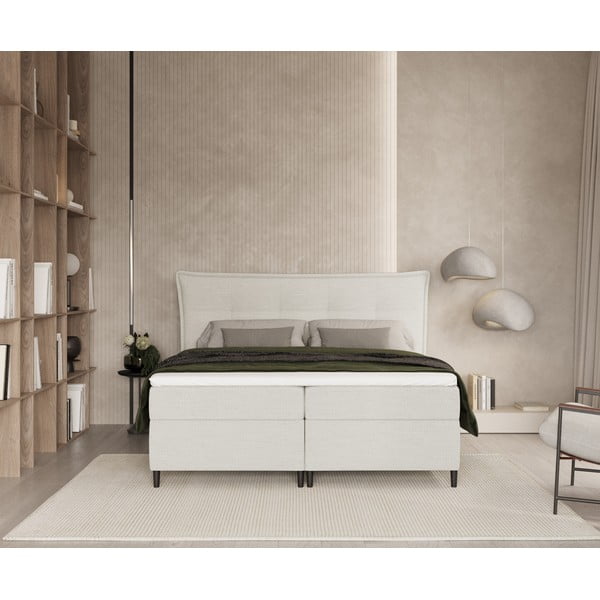 Letto boxspring crema con contenitore 200x200 cm Sinai - Maison de Rêve-image-3