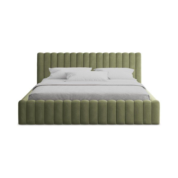 Letto matrimoniale imbottito verde con contenitore con rete inclusa 160x200 cm Lemi – Makamii-image-4
