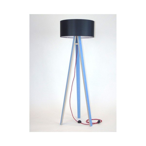 Lampada da terra blu con paralume nero e cavo rosso Wanda - Ragaba