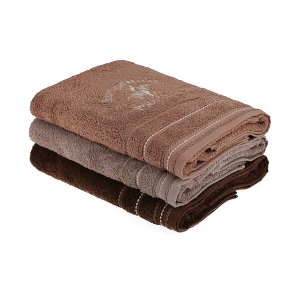 Set di 3 asciugamani in cotone marrone, 140 x 70 cm - Unknown