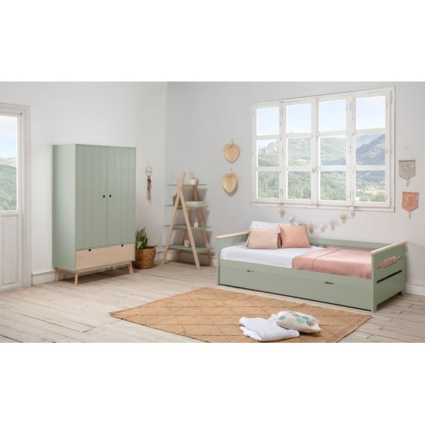 Armadio per bambini verde con gambe in legno di pino Kiara - Marckeric-image-1