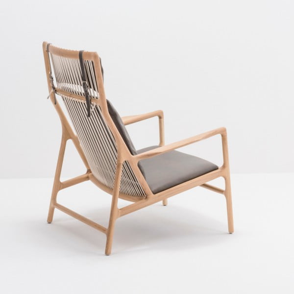 Poltrona con struttura in rovere massiccio e seduta in pelle di bufalo grigia Dedo - Gazzda-image-2