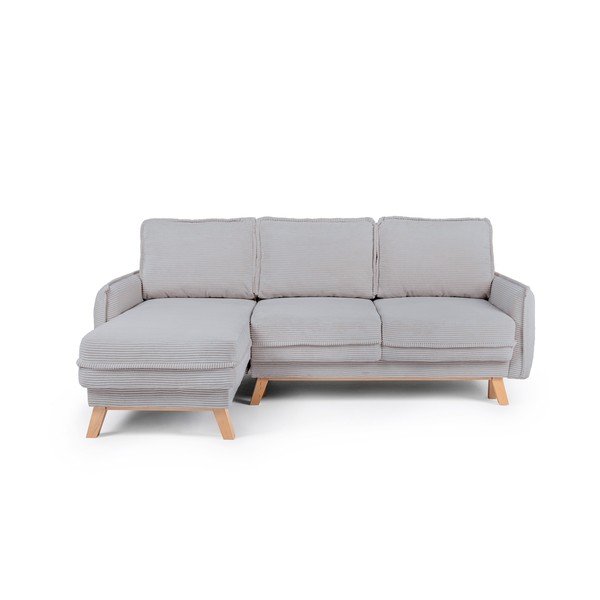 Divano angolare grigio chiaro allungabile/con contenitore con rivestimento in velluto a coste Tori – Bonami Selection