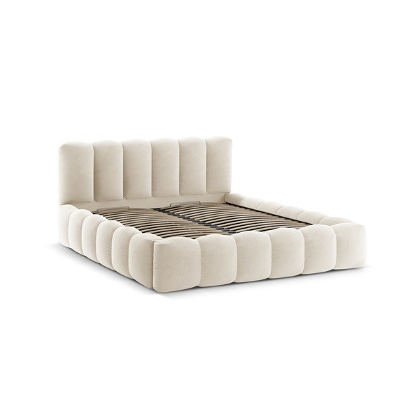 Letto matrimoniale imbottito beige con contenitore con rete inclusa 180x200 cm Lupine – Micadoni -image-3