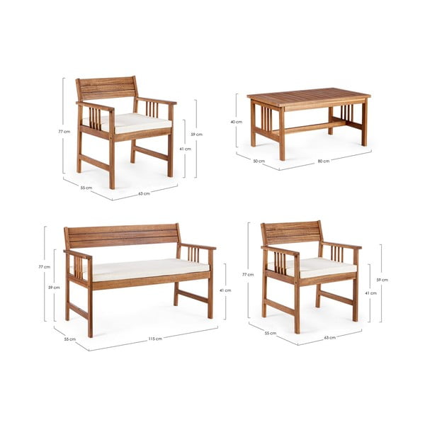 Set di mobili da giardino colore naturale scuro in acacia massiccia per 4 persone Noemi   – Bizzotto-image-3